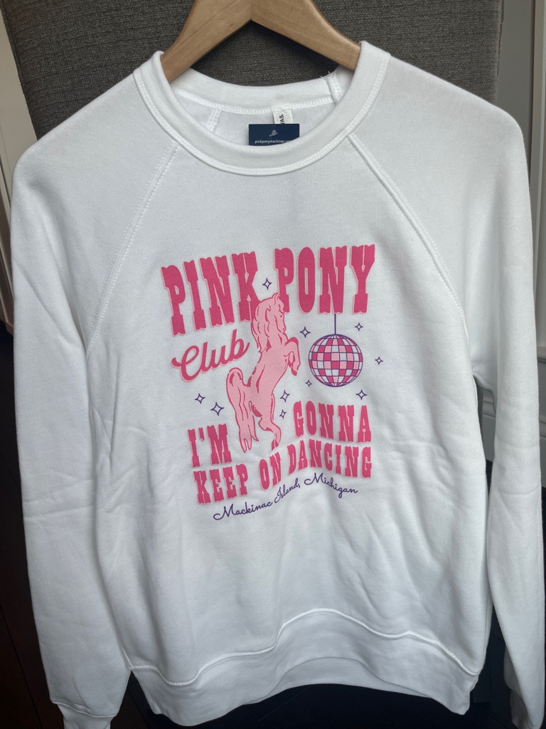Nwt Pink Pony Club Mackinac Island Michigan Womens White Crewneck Sweatshirt